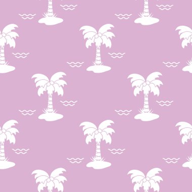 Palmiye ağaçları, hindistancevizi ve dalgalar ile Seamless modeli. Tasarım kartpostal, davet, afiş için.