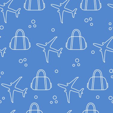 Uçaklar ve çantaları ile Seamless modeli. Tasarım poster ya da baskı için.