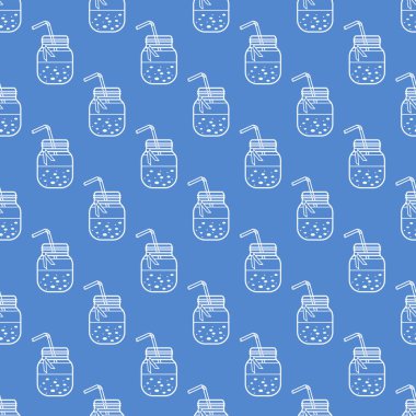 Güler yüzlü kavanoz ve tüpler ile Seamless modeli. Sağlıklı beslenme alışkanlıkları. Kolay pişirme işlemi.