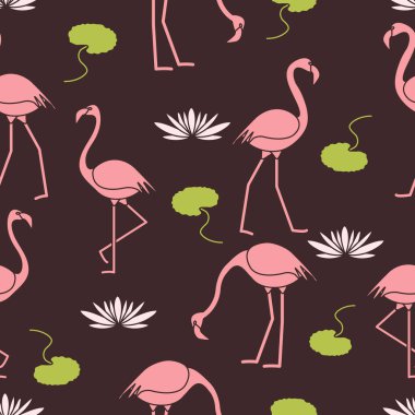 Flamingo, çiçek ve yaprakları nilüferler ile Seamless modeli. Tasarım poster ya da baskı için.