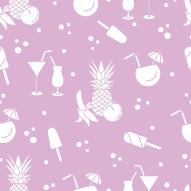 Kokteyller, dondurma, ananas, portakal, muz ile Seamless modeli. Yaz dinlenme kavramı.