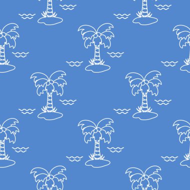 Palmiye ağaçları, hindistancevizi ve dalgalar ile Seamless modeli. Tasarım kartpostal, davet, afiş için.