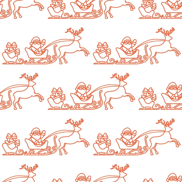 クリスマスと幸せな新年 2019 シームレス パターン ベクトル イラスト サンタ クロース トナカイとそり贈り物を持つ 印刷用デザイン — ストックベクタ