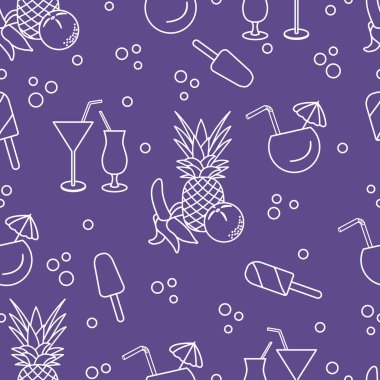 Kokteyller, dondurma, ananas, portakal, muz ile Seamless modeli. Yaz dinlenme kavramı.