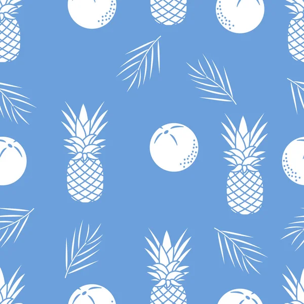 Seamless Pattern Pineapples Orange Leaves Tropical Fruit Summer Background — Stock Vector