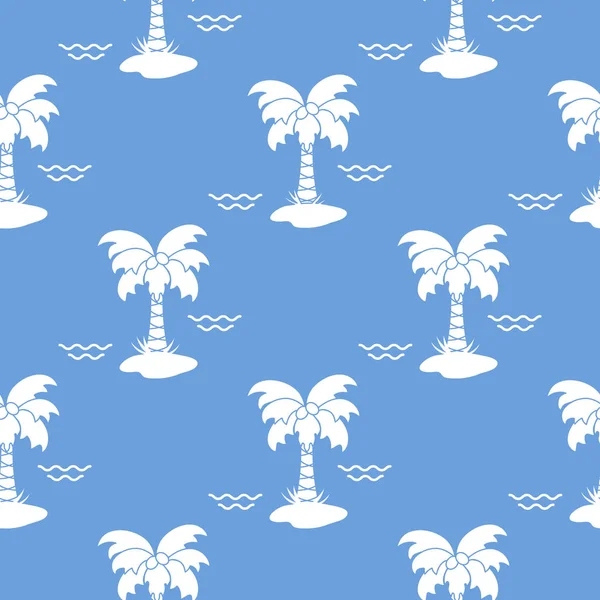 Nahtloses Muster Mit Palmen Kokosnüssen Und Wellen Design Für Postkarte — Stockvektor