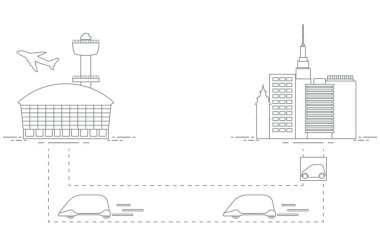 Yüksek hızlı ulaşım Havaalanı şehirden gelen yolcu. Bilimsel ve teknik ilerleme. Yeni teknoloji.