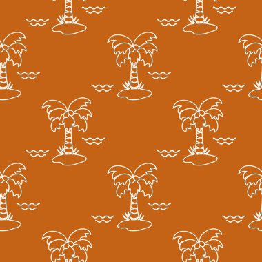 Palmiye ağaçları, hindistancevizi ve dalgalar ile Seamless modeli. Tasarım kartpostal, davet, afiş için.
