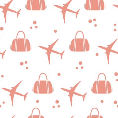 Uçaklar ve çantaları ile Seamless modeli. Tasarım poster ya da baskı için.