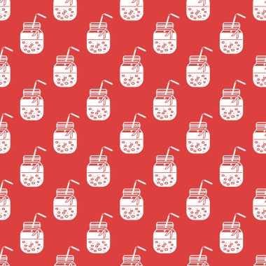 Güler yüzlü kavanoz ve tüpler ile Seamless modeli. Sağlıklı beslenme alışkanlıkları. Kolay pişirme işlemi.