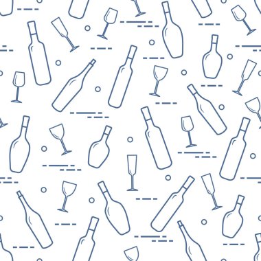 Dikişsiz desen şarap bardakları ve şarap şişeleri. Şarap yapma. Tatmak. Sommelier.