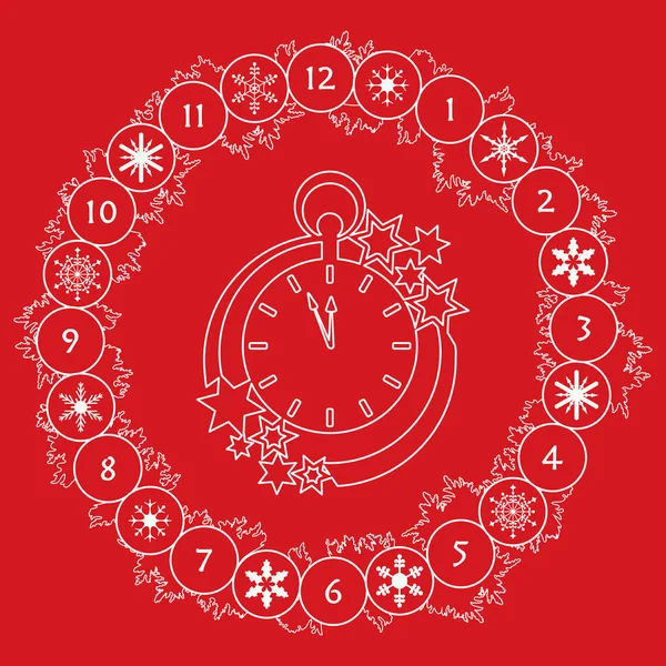 Corona Navidad Con Ramas Abeto Reloj Copos Nieve Año Nuevo — Archivo Imágenes Vectoriales