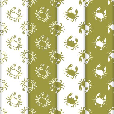 Yengeç ile 4 vektör Dikişsiz desen set. Deniz sakinleri. Hayvanlar su altında. Deniz ürünleri. Ambalaj Kağıt, kumaş ve diğer yazdırma için tasarım.