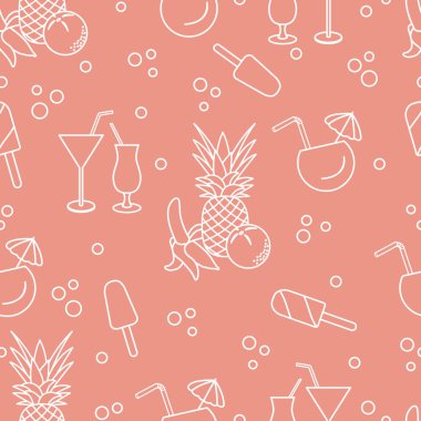 Kokteyller, dondurma, ananas, portakal, muz ile Seamless modeli. Yaz dinlenme kavramı.
