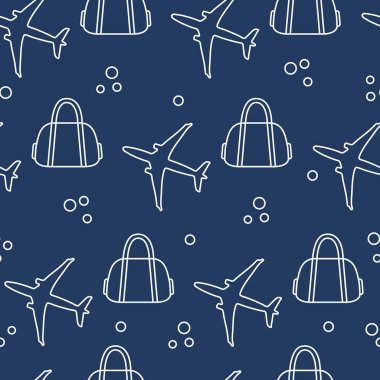 Uçaklar ve çantaları ile Seamless modeli. Tasarım poster ya da baskı için.