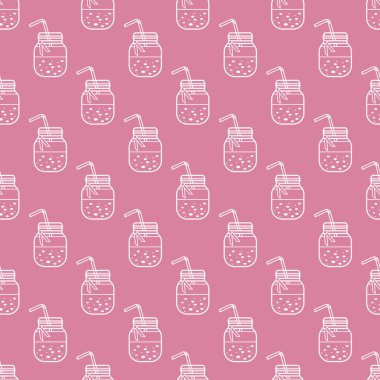 Güler yüzlü kavanoz ve tüpler ile Seamless modeli. Sağlıklı beslenme alışkanlıkları. Kolay pişirme işlemi.