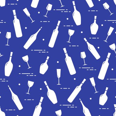 Dikişsiz desen şarap bardakları ve şarap şişeleri. Şarap yapma. Tatmak. Sommelier.