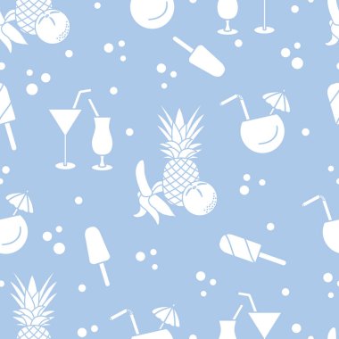 Kokteyller, dondurma, ananas, portakal, muz ile Seamless modeli. Yaz dinlenme kavramı.