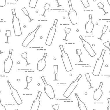 Dikişsiz desen şarap bardakları ve şarap şişeleri. Şarap yapma. Tatmak. Sommelier.