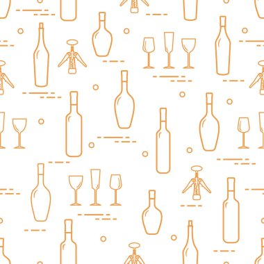 Şarap, Gözlük, tirbuşon, şarap şişeleri seamless modeli. Şarap yapma. Tatmak. Sommelier.