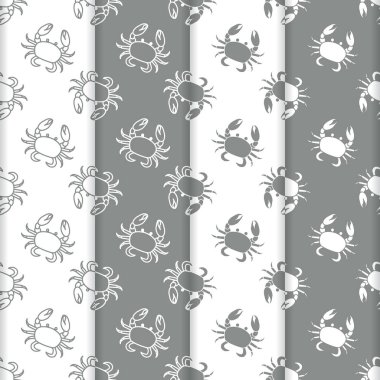 Yengeç ile 4 vektör Dikişsiz desen set. Deniz sakinleri. Hayvanlar su altında. Deniz ürünleri. Ambalaj Kağıt, kumaş ve diğer yazdırma için tasarım.