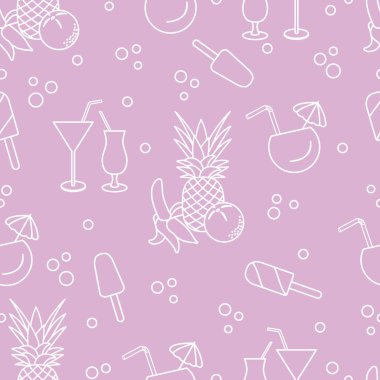 Kokteyller, dondurma, ananas, portakal, muz ile Seamless modeli. Yaz dinlenme kavramı.