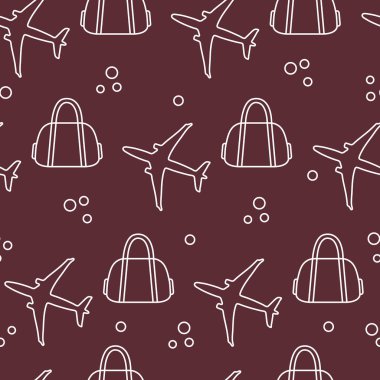 Uçaklar ve çantaları ile Seamless modeli. Tasarım poster ya da baskı için.