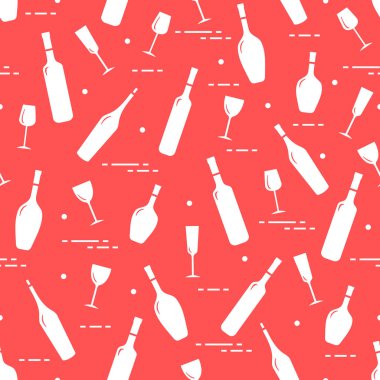 Dikişsiz desen şarap bardakları ve şarap şişeleri. Şarap yapma. Tatmak. Sommelier.