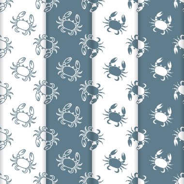 Yengeç ile 4 vektör Dikişsiz desen set. Deniz sakinleri. Hayvanlar su altında. Deniz ürünleri. Ambalaj Kağıt, kumaş ve diğer yazdırma için tasarım.