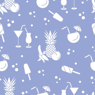 Kokteyller, dondurma, ananas, portakal, muz ile Seamless modeli. Yaz dinlenme kavramı.