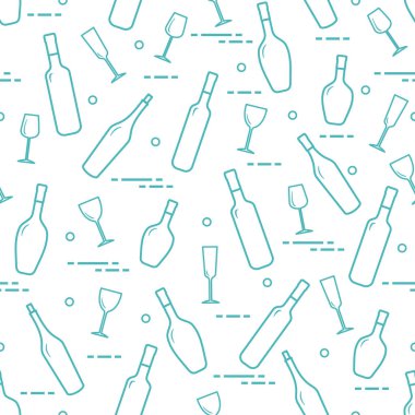 Dikişsiz desen şarap bardakları ve şarap şişeleri. Şarap yapma. Tatmak. Sommelier.
