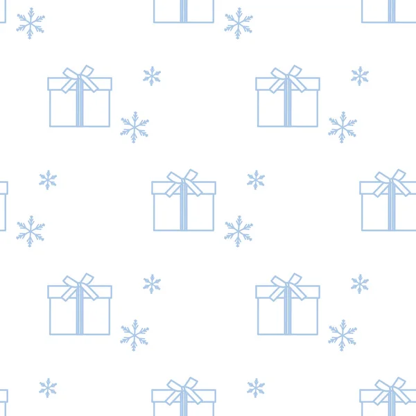 Бесшовный Узор Подарочными Коробками Завязанными Лентами Снежинками Дизайн Открытки Приглашения — стоковый вектор