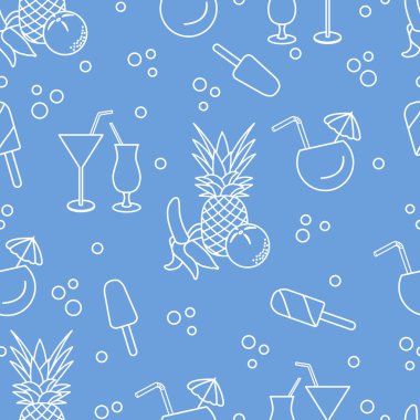 Kokteyller, dondurma, ananas, portakal, muz ile Seamless modeli. Yaz dinlenme kavramı.