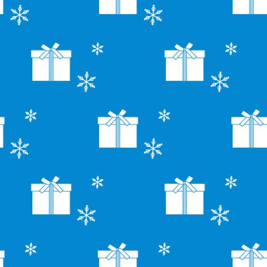 Hediye kutuları ile Seamless modeli şeritler ve kar taneleri ile bağlı. Tasarım kartpostal, davet, afiş için.