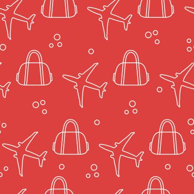 Uçaklar ve çantaları ile Seamless modeli. Tasarım poster ya da baskı için.