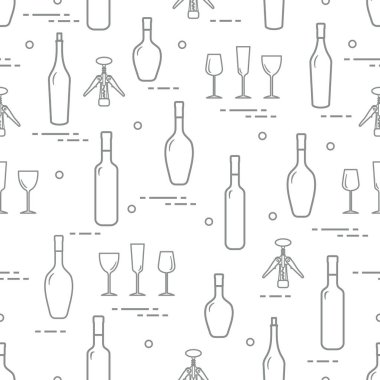 Seamless pattern of wine glasses, corkscrew, bottles of wine. Wine-making. Tasting. Sommelier. vector Seamless pattern of wine glasses, corkscrew, bottles of wine. Wine-making. Tasting. Sommelier. vector