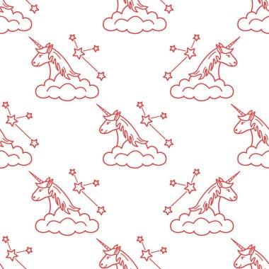 Sihirli unicorn ve takımyıldızları, bulutlar ile Seamless modeli. Tasarım çocuk grafik, t-shirt, kapak, hediye kartı için.