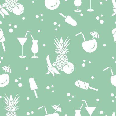 Kokteyller, dondurma, ananas, portakal, muz ile Seamless modeli. Yaz dinlenme kavramı.