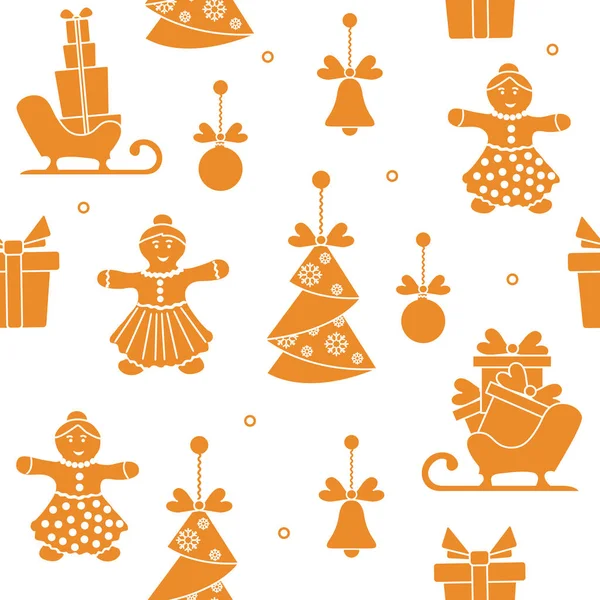 Seamless Pattern Christmas New Year Symbols Christmas Trees Origami Gingerbread — Stock Vector