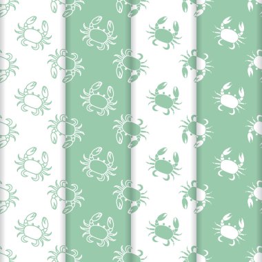 Yengeç ile 4 vektör Dikişsiz desen set. Deniz sakinleri. Hayvanlar su altında. Deniz ürünleri. Ambalaj Kağıt, kumaş ve diğer yazdırma için tasarım.