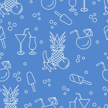Kokteyller, dondurma, ananas, portakal, muz ile Seamless modeli. Yaz dinlenme kavramı.