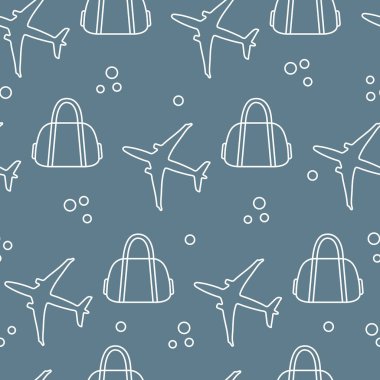 Uçaklar ve çantaları ile Seamless modeli. Tasarım poster ya da baskı için.