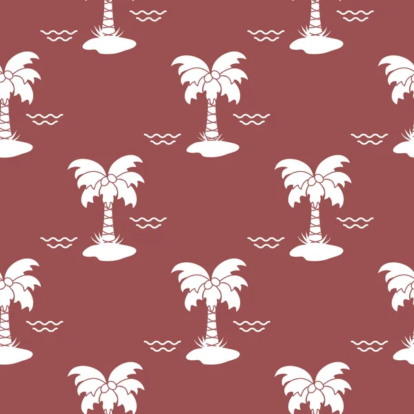 Nahtloses Muster Mit Palmen Kokosnüssen Und Wellen Design Für Postkarte — Stockvektor