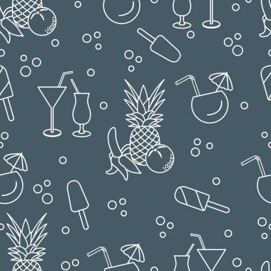 Kokteyller, dondurma, ananas, portakal, muz ile Seamless modeli. Yaz dinlenme kavramı.