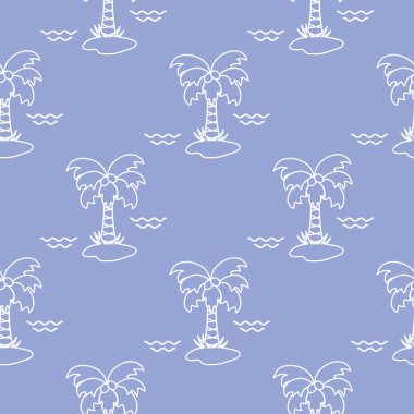 Palmiye ağaçları, hindistancevizi ve dalgalar ile Seamless modeli. Tasarım kartpostal, davet, afiş için.