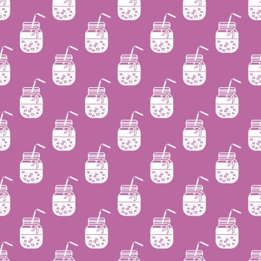 Güler yüzlü kavanoz ve tüpler ile Seamless modeli. Sağlıklı beslenme alışkanlıkları. Kolay pişirme işlemi.