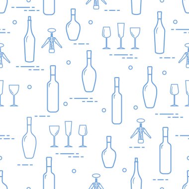 Şarap, Gözlük, tirbuşon, şarap şişeleri seamless modeli. Şarap yapma. Tatmak. Sommelier.