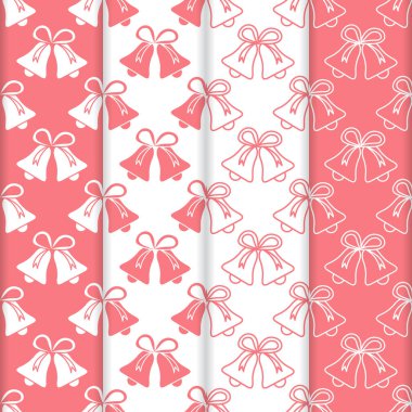 4 vektör Dikişsiz desen zillerle ayarlayın. Noel ve yeni yıl 2019 arka plan. Ambalaj Kağıt, kumaş ve diğer yazdırma için tasarım.