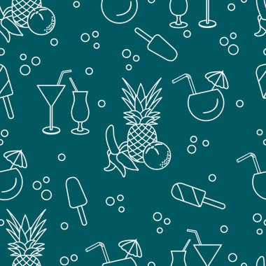 Kokteyller, dondurma, ananas, portakal, muz ile Seamless modeli. Yaz dinlenme kavramı.