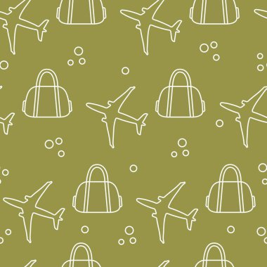 Uçaklar ve çantaları ile Seamless modeli. Tasarım poster ya da baskı için.